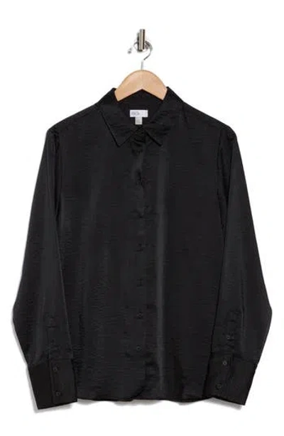 Nordstrom Rack Satin Long Sleeve Button-up Shirt In Black