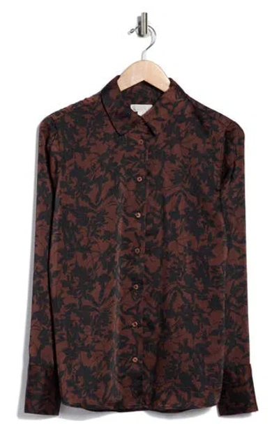 Nordstrom Rack Satin Long Sleeve Button-up Shirt In Brown