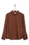 Nordstrom Rack Satin Long Sleeve Button-up Shirt In Brown Brunette