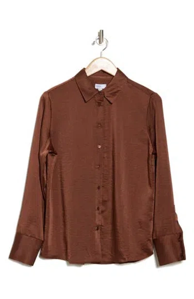 Nordstrom Rack Satin Long Sleeve Button-up Shirt In Brown Brunette