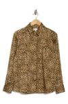 Nordstrom Rack Satin Long Sleeve Button-up Shirt In Brown Earth Clouded Leopard