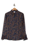 Nordstrom Rack Satin Long Sleeve Button-up Shirt In Navy- Rust Olive Leaf Print
