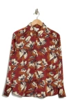 Nordstrom Rack Satin Long Sleeve Button-up Shirt In Red- Rust Painted Floral