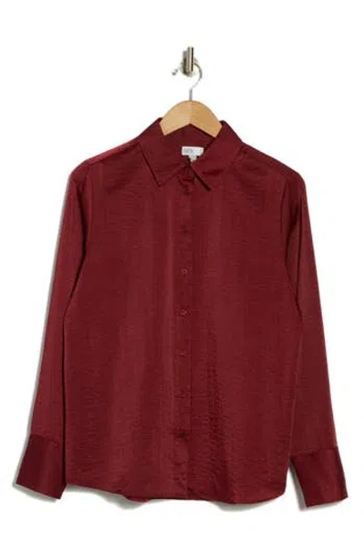 Nordstrom Rack Satin Long Sleeve Button-up Shirt In Red Grape