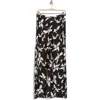 Nordstrom Rack Satin Maxi Skirt In Black Lyrical Leaves