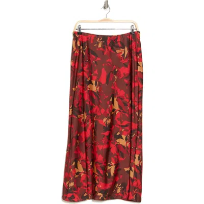 Nordstrom Rack Satin Maxi Skirt In Brown- Red Abstract Leaves