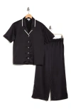 Nordstrom Rack Satin Short Sleeve Shirt & Capri Pajamas In Black