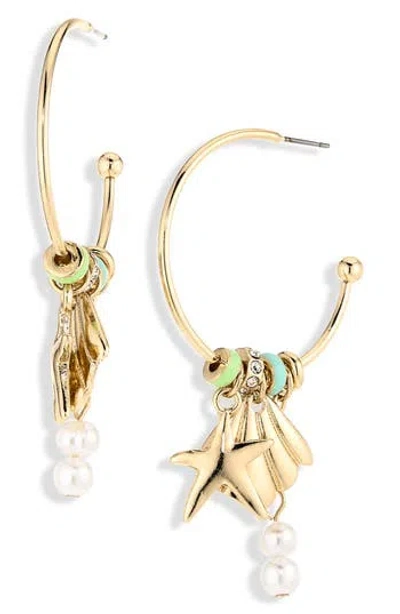 Nordstrom Rack Sealife Charm Hoop Earrings In Gold