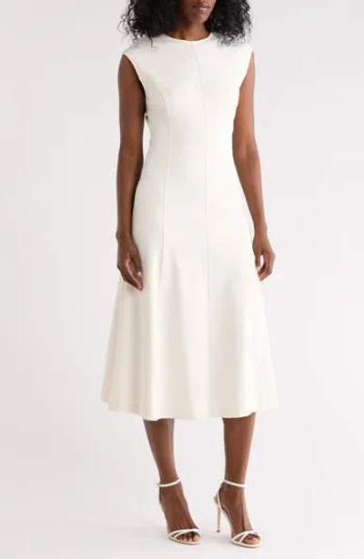 Nordstrom Rack Seamed Ponte Fit & Flare Midi Dress In White