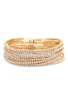 Nordstrom Rack Set Of 10 Crystal & Faux Pearl Stretch Bracelets In Gold