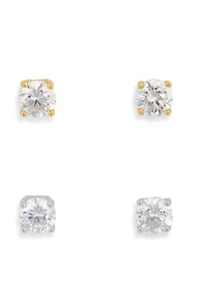 Nordstrom Rack Set Of 2 Assorted Cubic Zirconia Stud Earrings In Gold