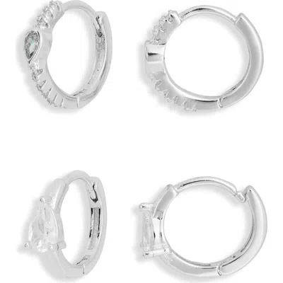 Nordstrom Rack Set Of 2 Assorted Huggie Hoop Earrings In Silver