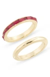 Nordstrom Rack Set Of 2 Baguette Cut Cubic Zirconia Rings In Gold