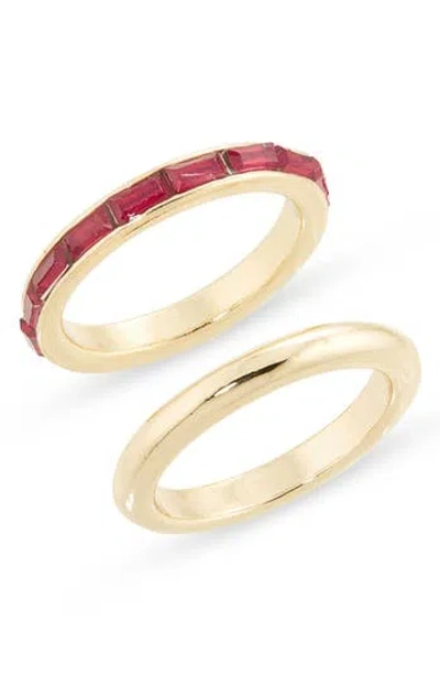 Nordstrom Rack Set Of 2 Baguette Cut Cubic Zirconia Rings In Gold