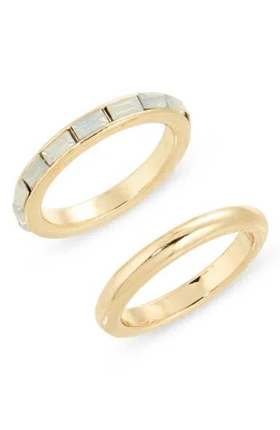 Nordstrom Rack Set Of 2 Baguette Cut Cubic Zirconia Rings In Gold