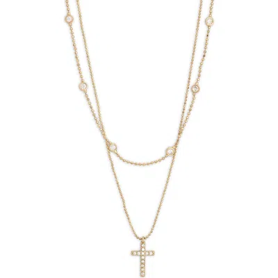 Nordstrom Rack Set Of 2 Cross & Station Chain Necklaces In Gold