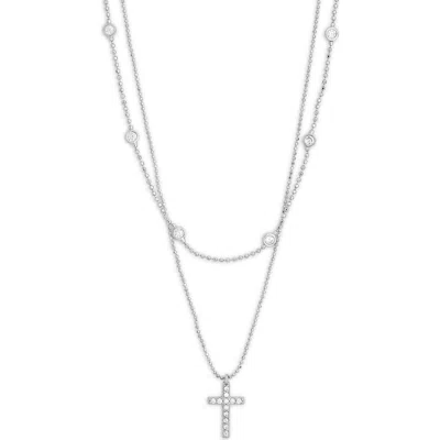 Nordstrom Rack Set Of 2 Cross & Station Chain Necklaces In Silver