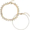 Nordstrom Rack Set Of 2 Crystal Heart & Cubic Zirconia Tennis Bracelets In Gold