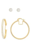 Nordstrom Rack Set Of 2 Cubic Zirconia Ball Stud & Hoop Earrings In Gold
