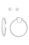 Nordstrom Rack Set Of 2 Cubic Zirconia Ball Stud & Hoop Earrings In Metallic