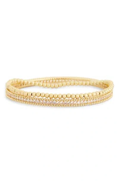 Nordstrom Rack Set Of 2 Cubic Zirconia Bangle & Beaded Stretch Bracelets In Gold