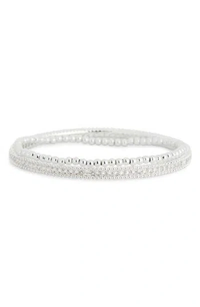 Nordstrom Rack Set Of 2 Cubic Zirconia Bangle & Beaded Stretch Bracelets In Metallic