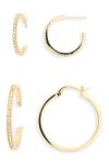 Nordstrom Rack Set Of 2 Cubic Zirconia Hoop Earrings In Gold