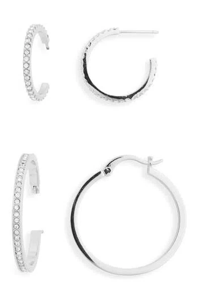 Nordstrom Rack Set Of 2 Cubic Zirconia Hoop Earrings In Metallic