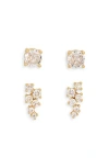 Nordstrom Rack Set Of 2 Cubic Zirconia Round & Clustered Stud Earrings In Gold