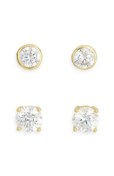 Nordstrom Rack Set Of 2 Cubic Zirconia Stud Earrings In Gold