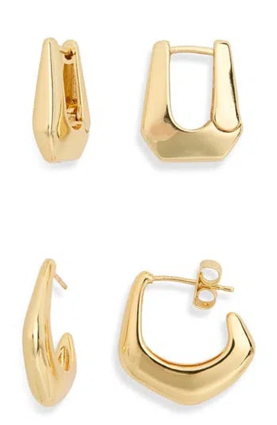 Nordstrom Rack Set Of 2 Demi Fine Angular Hoop Earrings In Gold