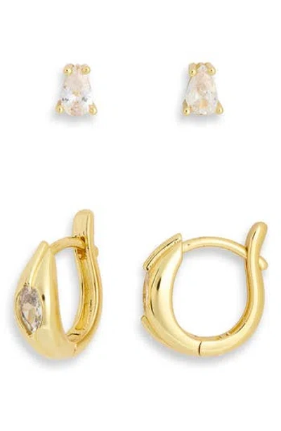 Nordstrom Rack Set Of 2 Demi Fine Cubic Zirconia Stud & Huggie Hoop Earrings In Gold