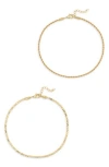 Nordstrom Rack Set Of 2 Demi Fine Mariner & Rope Chain Anklets In Gold