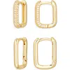 Nordstrom Rack Set Of 2 Demi-fine Pavé Cubic Zirconia Oval Huggie Hoop Earrings In Gold