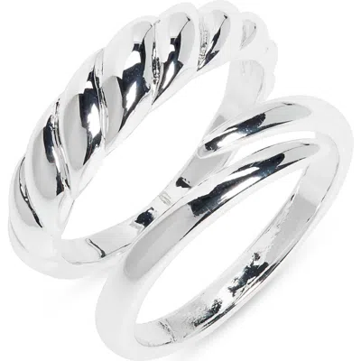 Nordstrom Rack Set Of 2 Demi Fine Ridged Rings In Silver