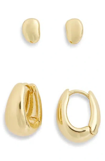 Nordstrom Rack Set Of 2 Demi Fine Stud & Huggie Hoop Earrings In Gold