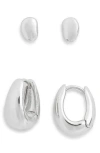 Nordstrom Rack Set Of 2 Demi Fine Stud & Huggie Hoop Earrings In White