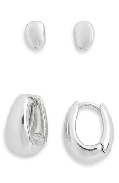 Nordstrom Rack Set Of 2 Demi Fine Stud & Huggie Hoop Earrings In White