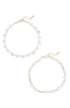 Nordstrom Rack Set Of 2 Faux Pearl Anklets In Ivory Multi- Gold