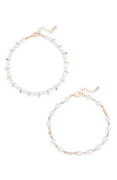 Nordstrom Rack Set Of 2 Faux Pearl Anklets In Ivory Multi- Gold