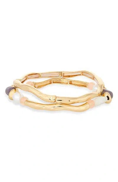 Nordstrom Rack Set Of 2 Faux Pearl Beaded Molten Stretch Bracelets In White