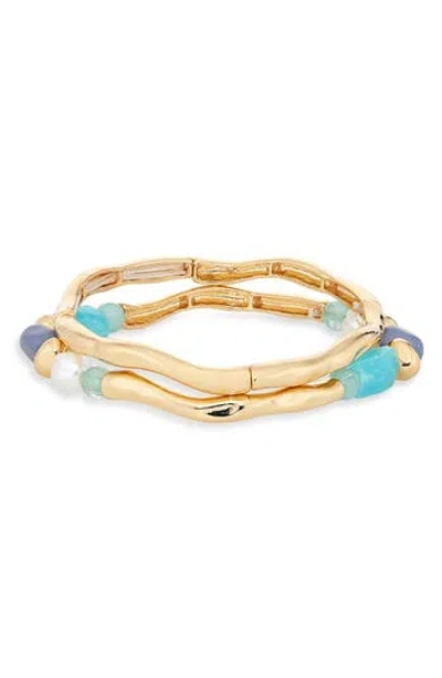 Nordstrom Rack Set Of 2 Faux Pearl Beaded Molten Stretch Bracelets In White