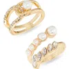 Nordstrom Rack Set Of 2 Faux Pearl Statement Rings In White- Clear- Gold