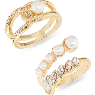 Nordstrom Rack Set Of 2 Faux Pearl Statement Rings In Gold