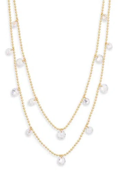 Nordstrom Rack Set Of 2 Floating Cubic Zirconia Ball Chain Necklaces In Gold
