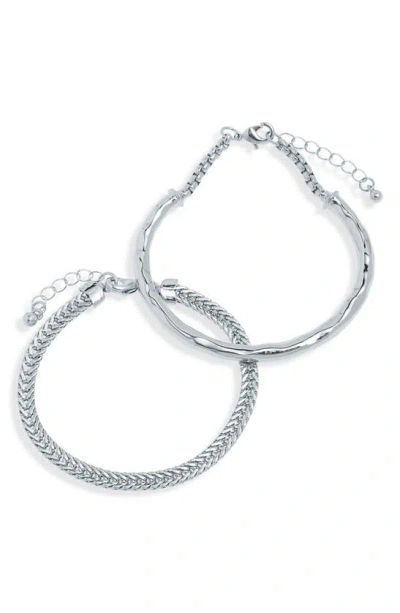 Nordstrom Rack Set Of 2 Herringbone Chain & Molten Bar Bracelets In White
