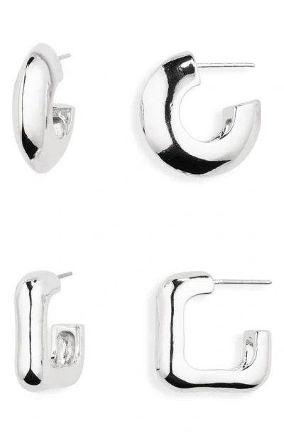 Nordstrom Rack Set Of 2 Huggie Hoop Earrings In White