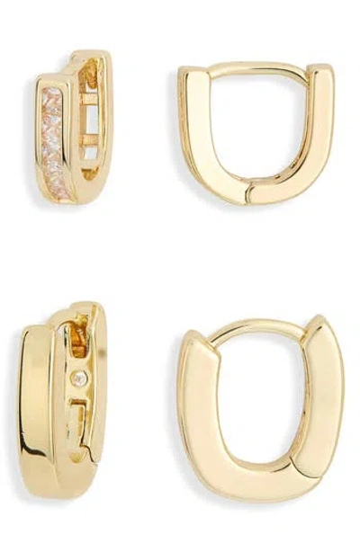 Nordstrom Rack Set Of 2 Inset Hoop Earrings In Green