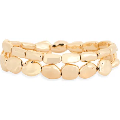 Nordstrom Rack Set Of 2 Molten Beaded Stretch Bracelets In Gold
