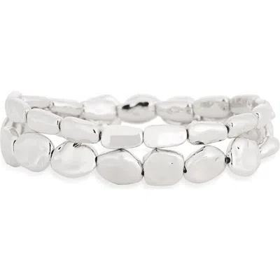 Nordstrom Rack Set Of 2 Molten Beaded Stretch Bracelets In Silver